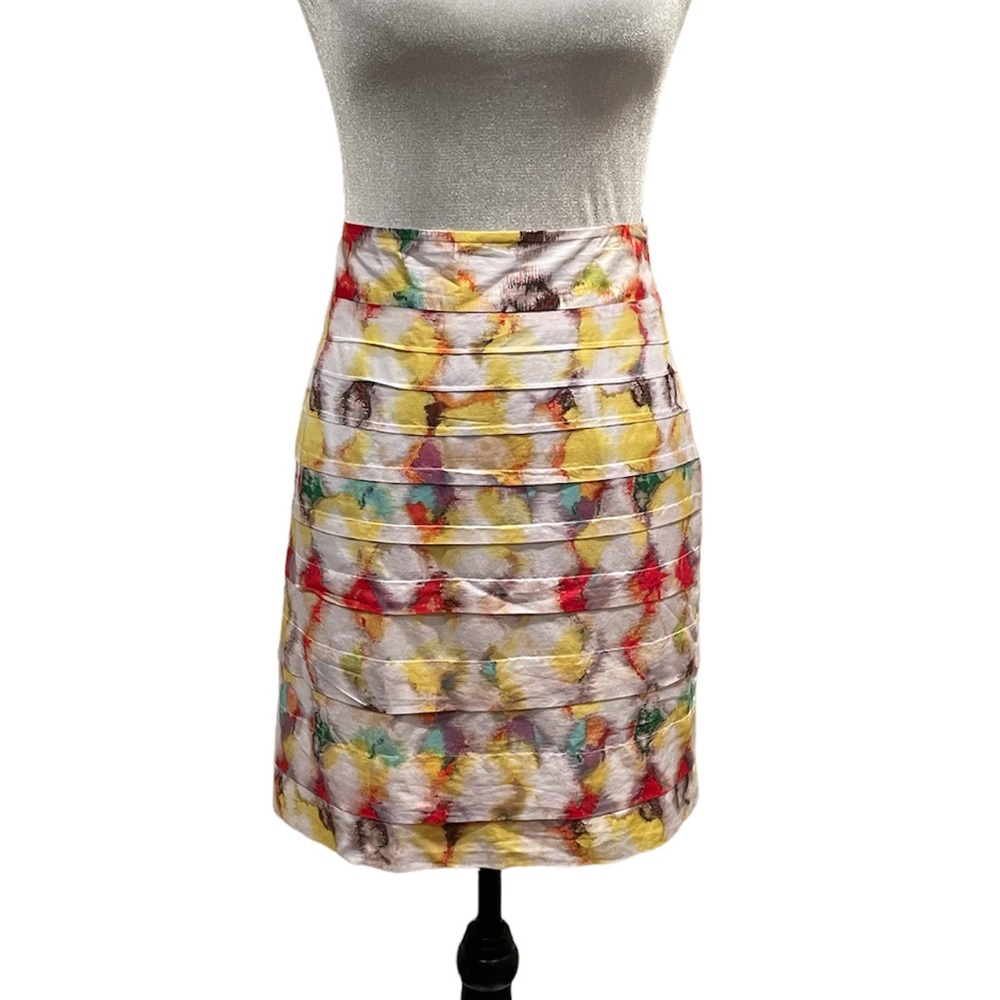 Anne Taylor silk blend watercolor abstract pattern side zipper skirt size 8